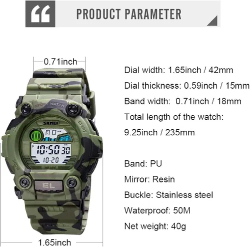 Miniatura 7 de CakCity Reloj deportivo de camuflaje para niños impermeable digital electrónico militar con alarma luminosa cronómetro relojes infantiles de 3 a 10
