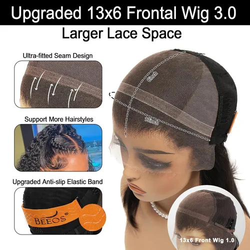 Miniatura 5 de BEEOS Peluca de encaje frontal HD SIMILAR A LA PIEL de 13 x 6, estructura ultra ajustada con tapa de costura, cabello prearrancado, nudos