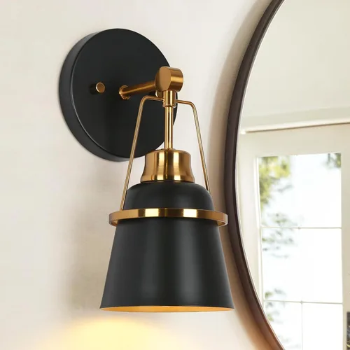 Miniatura 13 de Lámparas de baño de oro negro, modernas luces de tocador de granja sobre el espejo, 3 luces de cobre dorado con pantalla de metal y artesanía Negro