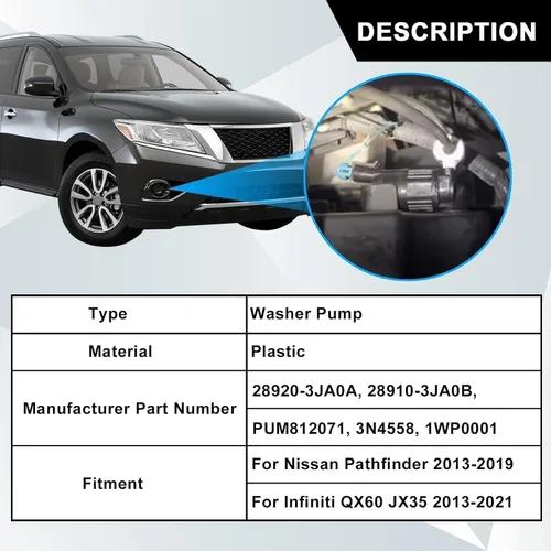 Miniatura 5 de SecosAutoparts Bomba de limpiaparabrisas 28920-3JA0A 289203JA0A 289103JA0B compatible con Nissan Pathfinder 2013-2019, compatible con Infiniti QX60