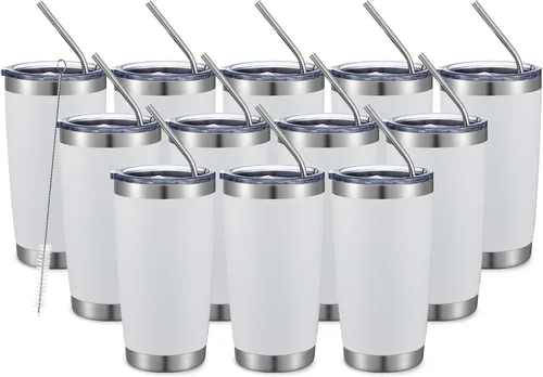Miniatura 41 de COMOOO Taza de viaje de acero inoxidable de doble pared aislada al vacío de 20 onzas con tapa y pajita, taza de café aislada con recubrimiento