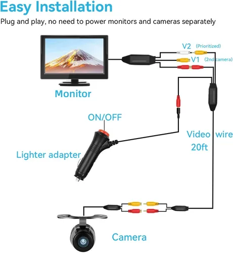 Miniatura 3 de Cámara de respaldo con monitor de 5 pulgadas Fácil instalación: Plug-Play Líneas de guía DIY Visión nocturna clara HD 1080P Cámara de visión trasera