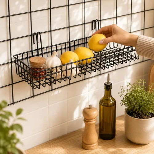 Miniatura 3 de ANZOME Paquete de 4 cestas de pared de rejilla y accesorios de rejilla – Contenedores de almacenamiento colgantes de malla de alambre de metal negro