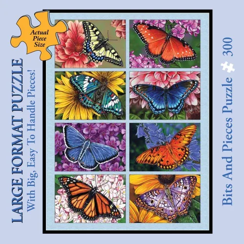 Miniatura 2 de Bits and Pieces Rompecabezas grande de 300 piezas para adultos – Mariposas y flores, mariposas, colcha – por la artista Marilyn Barkhouse