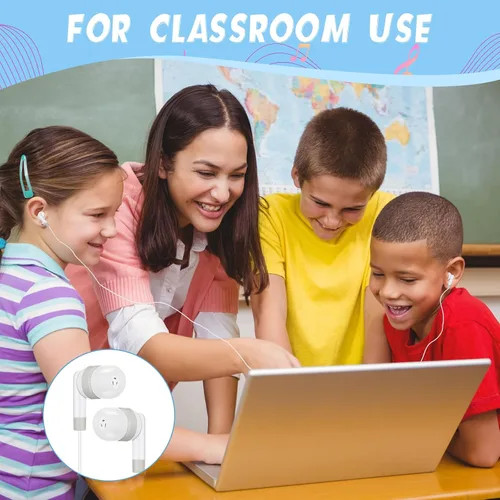 Miniatura 5 de Kigeli Juego de 100 auriculares intraurales con cable para niños y adultos, para aula, estudiantes, auriculares intrauditivos desechables de 0.138