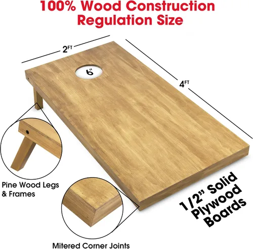 Miniatura 2 de GoSports 4 ft x 2 ft Regulation Size Wooden Cornhole Boards Set with Light Brown Finish - Includes Carrying Case and Bean Bags Negro- gris