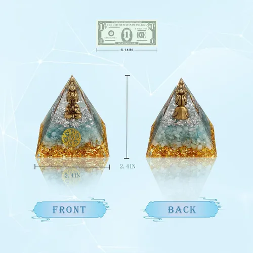 Miniatura 9 de FENGSHUI-CAISHEN Pequeña estatua de Guan Yin en pirámide de orgón de cristal curativo, aventurina verde con figura de Quan Yin, decoración