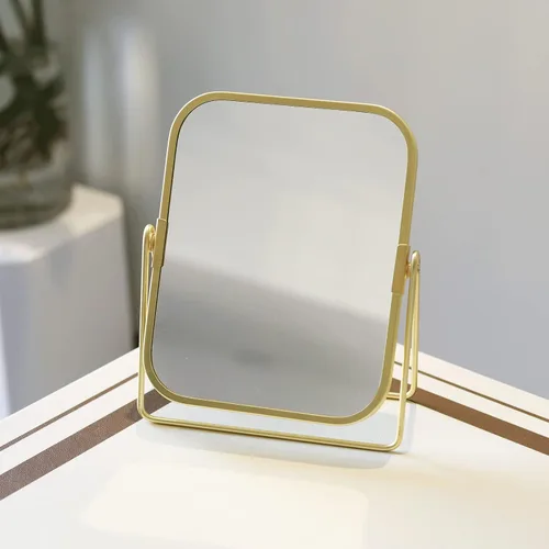 Miniatura 7 de Espejo de maquillaje de mesa dorado, espejo de tocador cuadrado de doble cara, espejo de escritorio para baño casero