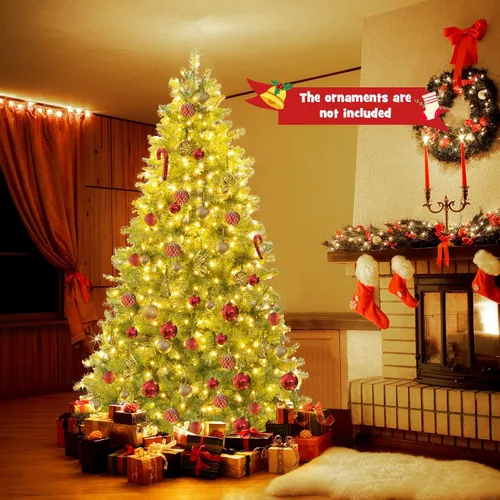 Miniatura 2 de GOFLAME Árbol de Navidad preiluminado de 7 pies, árbol de Navidad artificial con 700 luces LED y 1188 puntas de rama, árbol de Navidad con bisagras