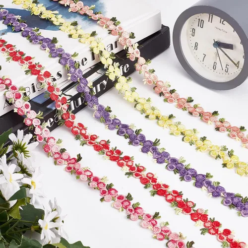 Miniatura 5 de GORGECRAFT - Cinta de encaje floral de 5 yardas, con ribete de encaje floral para manualidades de costura, apliques de encaje para vestidos de Rosa