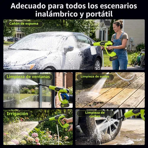 Miniatura 7 de KEPEAK Lavadora portátil inalámbrica, lavadora de mano de 1450 PSI con boquilla 6 en 1, 2 baterías de 4.0Ah y cargador, para automóvil, hogar