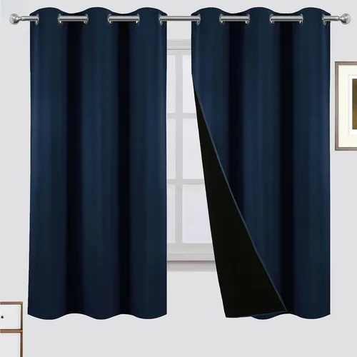Miniatura 35 de LEMOMO Cortinas 100% opacas de 52 x 95 pulgadas, 2 paneles de oscurecimiento con aislamiento térmico para dormitorio Negro