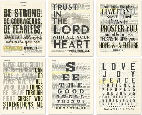 Miniatura 4 de Impresiones artísticas de página bíblica cristiana vintage, juego de 6, sin marco, Josué 1:9, Proverbios 3:5, Jeremías 29:11, Romanos 8:28, Gálatas