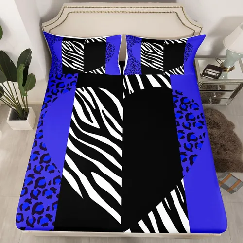 Miniatura 20 de Manfei Leopard Print Fitted Sheet Twin Size,Blue Brown Black Stripes Bedding Set 2pcs,Wild Animal Cheetah Skin Bed Sheets with 1 Pillowcase,Kids