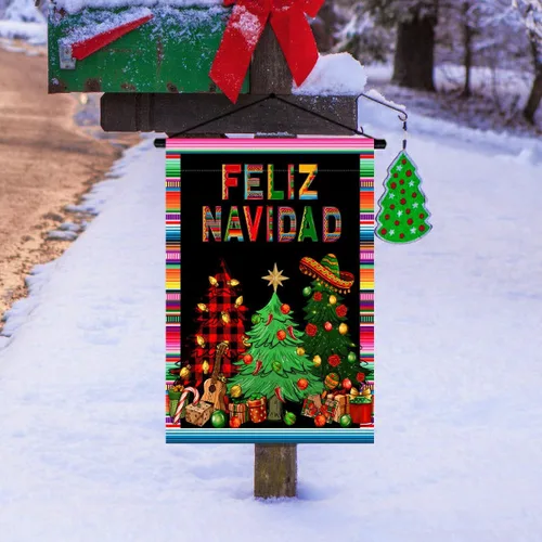 Miniatura 2 de Nepnuser Decoración de Navidad mexicana de Feliz Navidad, bandera de jardín de Navidad, fiesta de invierno, fiesta de doble cara, letrero de patio