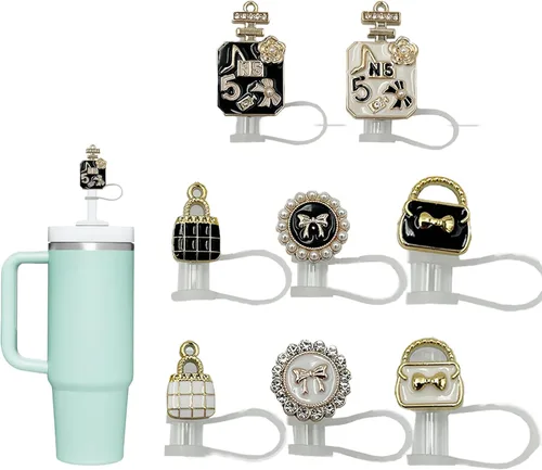 Miniatura 6 de 9 piezas de tapa con pajita para vasos Stanley de 30 y 40 oz, 0.4 pulg / 10 mm de ancho, lindas puntas protectoras de tapa de silicona para pajitas