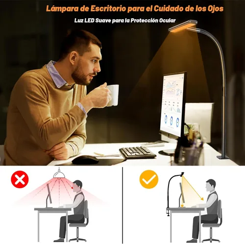 Miniatura 6 de Airlonv Lámpara de escritorio LED para oficina y hogar, luz de escritorio con atenuación continua ajustable y cuello de cisne flexible, lámpara