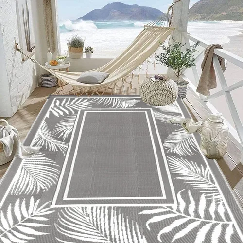 Miniatura 3 de Bsmathom Alfombra impermeable para exterior de 6'x9' reversible de pajita de plástico estilo boho para patio, terraza, camping, alfombras, portátil