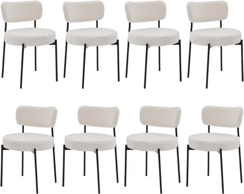 Miniatura 14 de Juego de 2 sillas de comedor negras Stabrech, sillas de comedor con respaldo curvo, sillas de comedor modernas de bouclé tapizadas para la sala