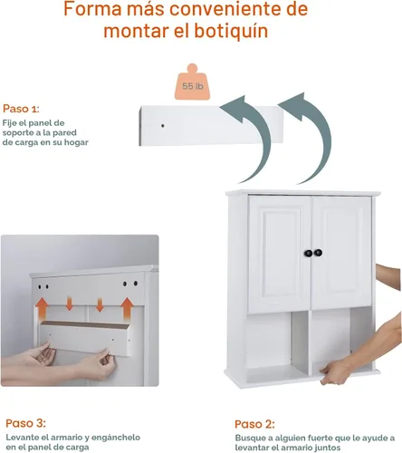 Miniatura 6 de HAIOOU Armario de pared de baño con luz LED con sensor de movimiento, armario de madera para medicamentos, armario de almacenamiento sobre inodoro