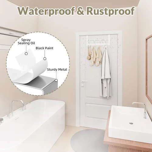 Miniatura 6 de Ganchos Resistentes para Puerta a Prueba de Óxido - Toallero de 25 lb para Puerta, Gancho de Toalla para Puerta, Colgador de Puerta para Baño