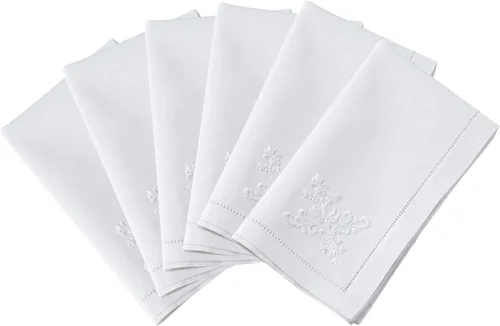 Miniatura 54 de Juego de 6 servilletas bordadas de magnolia hechas a mano con borde cosido