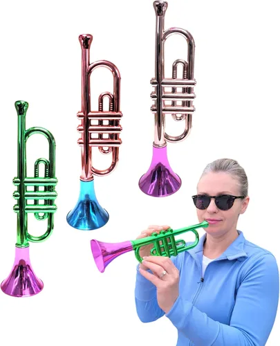 Trompetas metálicas (13 pulgadas), juguetes musicales de plástico para niños, instrumentos que hacen ruido para fiestas de cumpleaños, regalos