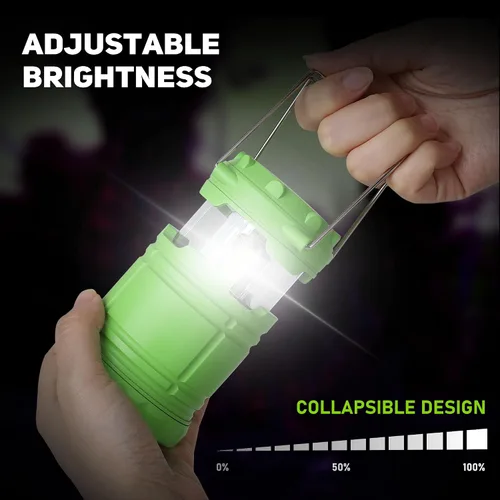 Miniatura 5 de Paquete de 2 mini linternas LED verdes para acampar, luces portátiles para acampar, lámparas con mango al aire libre, luces de emergencia esenciales