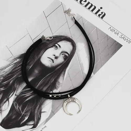 Miniatura 9 de FMR Gargantilla de luna creciente para mujer, collar de luna, collar de terciopelo negro, collar vintage de múltiples capas, collar con colgante