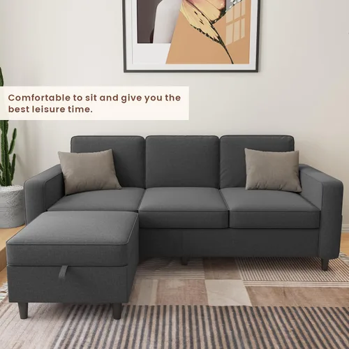 Miniatura 4 de Sofás seccionales para sala de estar, sofá de asiento profundo, cómodo sofá modular en forma de L, con diván de almacenamiento, fundas lavables