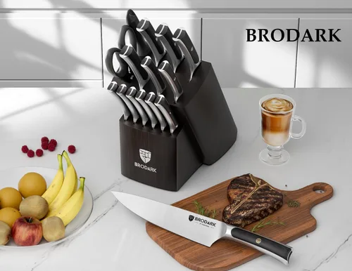 Miniatura 2 de BRODARK Juego de Cuchillos de 15 Piezas, Juego de Cuchillos de Chef con Bloque y Afilador, Juego de Bloque de Cuchillos de Acero Inoxidable con Alto