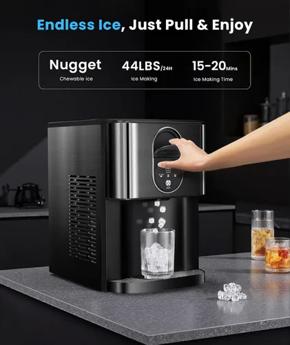 Miniatura 2 de Máquina de hielo de pepita para encimera, máquina de hielo de pepita de 44 libras/24 horas, máquina de hielo de pellets masticables con dispensador