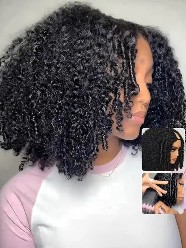 Miniatura 10 de UNICE - Peluca de cabello humano lacio tipo afro con parte en V, sin pegamento, con parte en U mejorada, con pinzas de máquina, sin mechones fuera