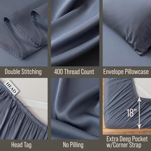Miniatura 4 de Bella Coterie - Juego de sábanas de lujo de viscosa de bambú para cama tamaño split king 2 sábanas ajustadas para camas Sleep Number y ajustables