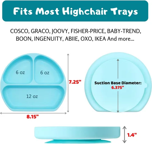 Miniatura 5 de Plato de succión para niños pequeños Sin BPA, 100% silicona de grado alimenticio Apto para microondas, lavavajillas y horno Platos