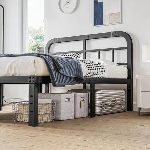 Miniatura 3 de ZIYOO Base de cama tamaño Queen con cabecero, 14 pulgadas de alto, listones de acero resistente de 1500 libras, soporte para colchón, no necesita