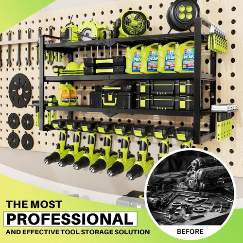 Miniatura 2 de Gran Organizador de Herramientas Eléctricas de Pared, Organizador de Almacenamiento de Garaje para Herramientas Inalámbricas con Soporte