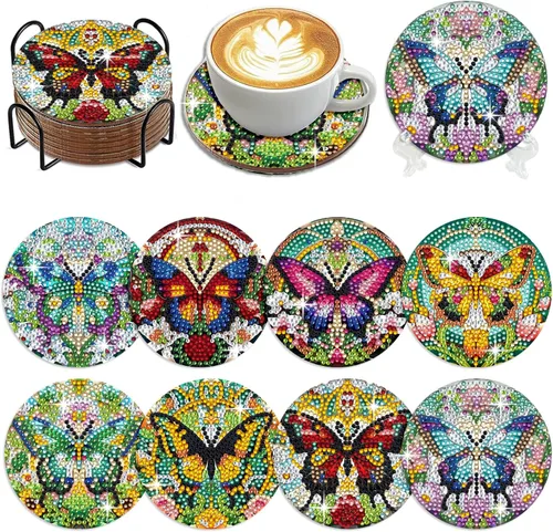Miniatura 8 de Muzagroo Art Kits de posavasos de pintura de diamantes con soporte para principiantes, kits de pintura de diamantes para adultos, manualidades
