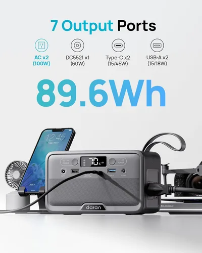 Miniatura 2 de Estación de energía portátil LiFePO4 de 28,000 mAh, batería de 100 W (pico de 200 W) banco de energía solar, cargador portátil pequeño generador