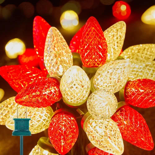 Miniatura 7 de Brightown C9 - Guirnalda de luces LED de Navidad, 33 pies, 50 luces LED impermeables de fresa