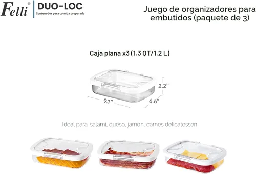 Miniatura 5 de Felli Duo Loc Deli - Contenedores de carne deli para refrigerador con tapas herméticas, organizador de refrigerador apilable para almacenamiento