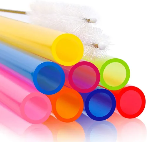 Miniatura 5 de 8 pajitas reutilizables extra anchas para batidos y boba con 1 bolsa y 2 cepillos, pajitas de plástico grandes sin BPA para batidos, té de burbujas