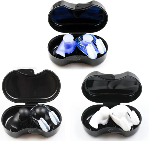 Tapones para los oídos de natación, clip para la nariz, tapones para los oídos de natación, paquete de 3 pares de tapones de silicona reutilizables