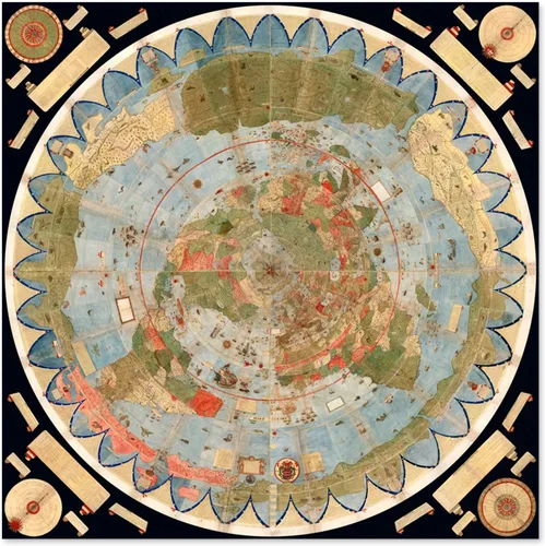 Artery8 Map Monte 1587 - Póster artístico de pared grande con diseño de mundo compuesto, papel grueso, 24 x 24 pulgadas