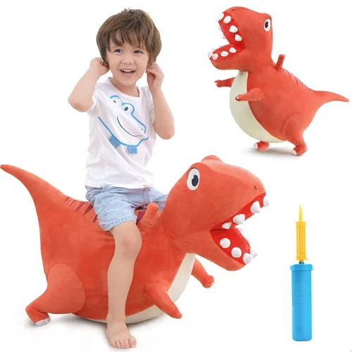 Miniatura 8 de iPlay, iLearn juguetes de animales saltarines para niños pequeños, caballo saltarín de felpa azul, dragón inflable para montar con bomba, saltarín