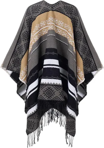 Miniatura 2 de Chal para mujer, poncho con borlas, cárdigan con frente abierto, chal para otoño e invierno