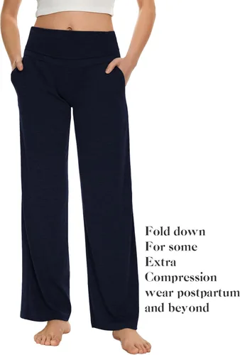 Miniatura 18 de Ecavus Pantalones de maternidad anchos y rectos para mujer, versátiles, cómodos, palazzo, elásticos, con bolsillos