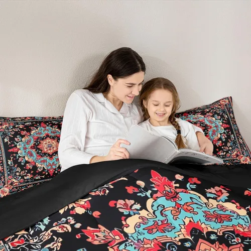 Miniatura 6 de Erosebridal Juego de edredón bohemio tamaño individual, ropa de cama floral retro para adultos, hombres y mujeres, juego de ropa de cama vintage