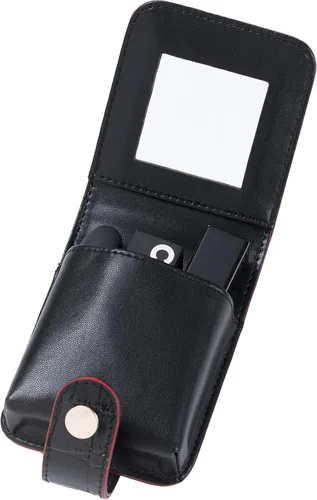 Cockatoo Estuche de cuero para lápiz labial con espejo soporte de maquillaje portátil pequeño bolsa de cosméticos para mujeres, más colores, Negro -