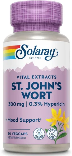 SOLARAY Extracto aéreo de hierba de St Johns 300 mg, una vez al día | Apoyo a la salud del estado de ánimo y el cerebro | 0.3% de hipericina | 60ct